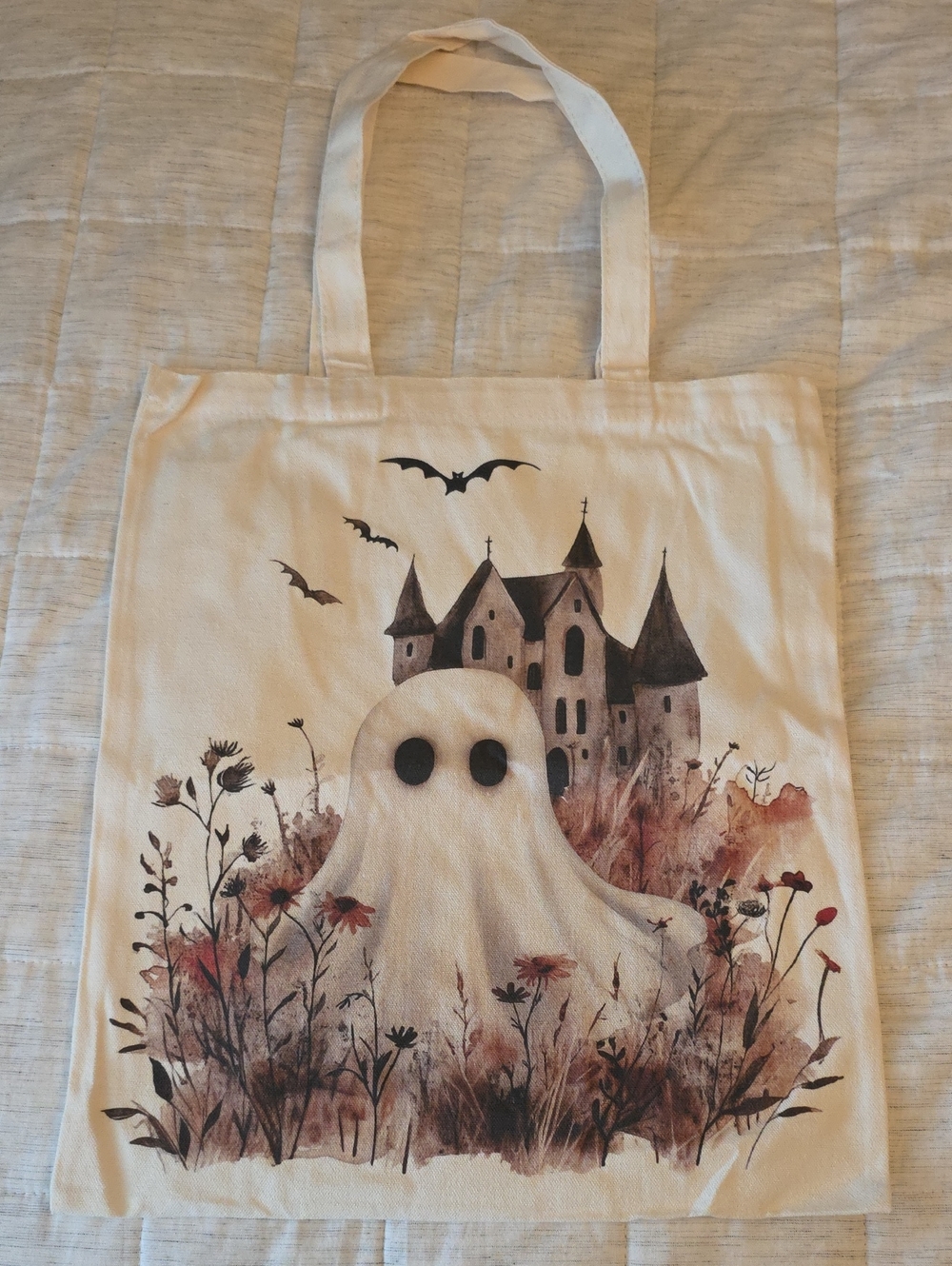 Ghost Haunted House Canvas Tote Bag - Halloween Tote